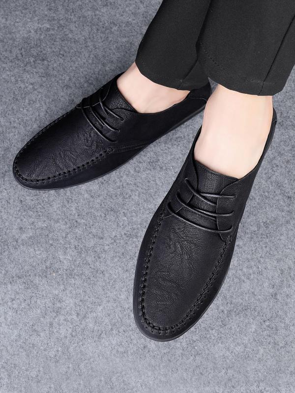 Men's Minimalist Casual Plain Round Toe Lace Up Soft Flat Shoes, Business Style Flat Shoes For Daily Wear