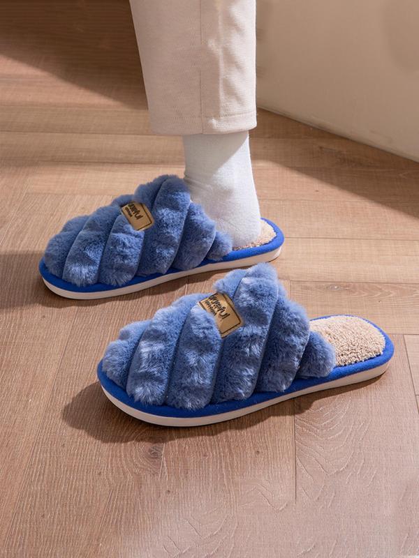 Men's Casual Letter Label Design Plush Slippers, Soft Comfortable Home Slippers, Warm Slippers for Indoor & Outdoor Use for Fall & Winter