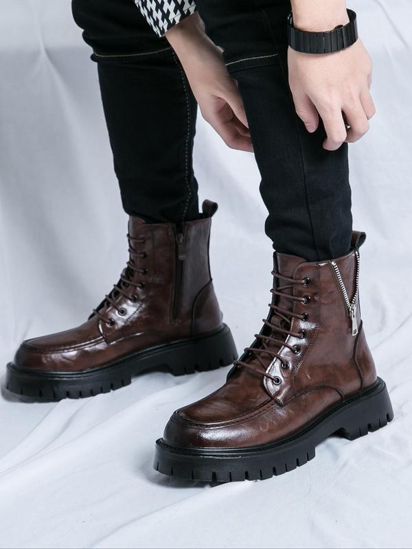 Men's Fashionable Solid Color Lace Up Front Ankle Boots, Casual Comfortable Boots for Daily Wear, Male All-match Trendy Shoes for Daily Wear