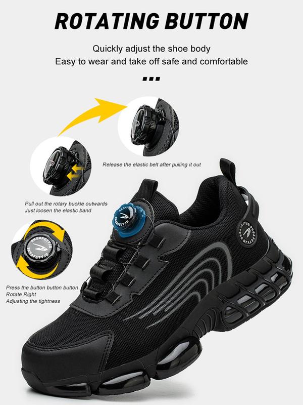 Men's Mesh Breathable Lightweight Steel Toe Sports Shoes, Casual Comfortable Lace Up Work Shoes, Anti-puncture Rotating Buckle Safety Shoes