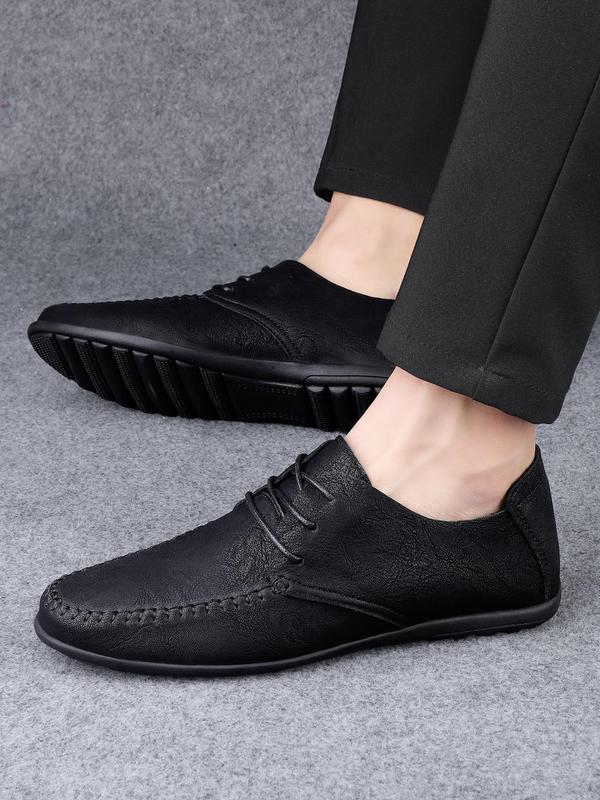 Men's Minimalist Casual Plain Round Toe Lace Up Soft Flat Shoes, Business Style Flat Shoes For Daily Wear