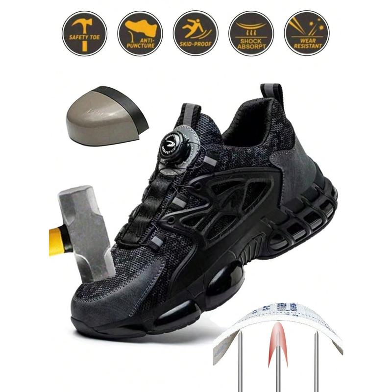 Men's Steel Toe Work Shoes With Rotating Buckle Tightening System For Toe Protection, Anti-Smashing, Anti-Stabbing, Breathable, Lightweight And Comfortable Safety Shoes