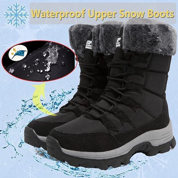 Womens Winter Fur Lined Waterproof Snow Boots Outdoor Ankle Boots Ladies Warm Shoes