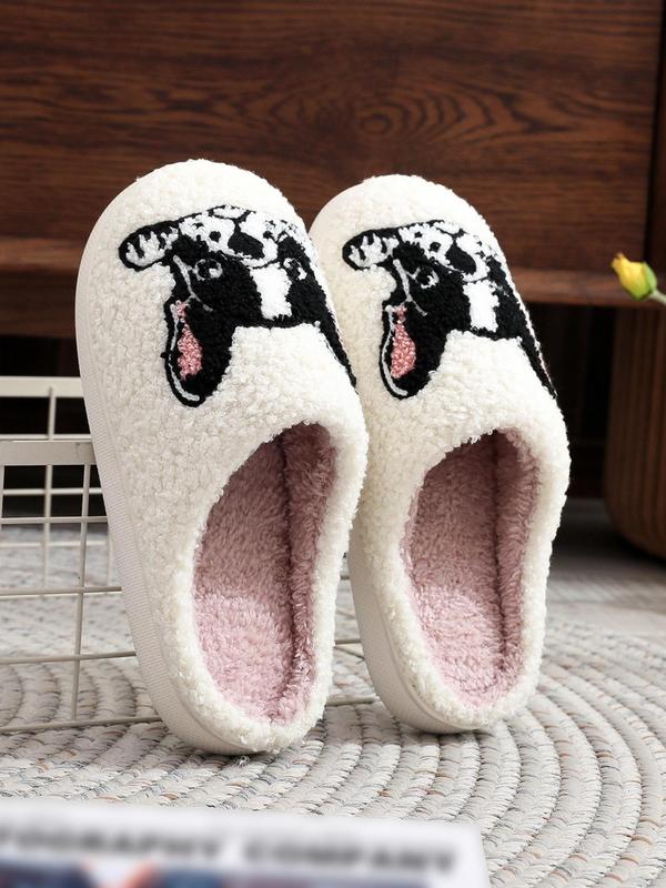 Women's Cute Cartoon Dog Pattern Plush Slippers, Casual Soft Comfortable Home Slippers for Fall & Winter, Fluffy House Shoes, Warm Slippers for Indoor and Outdoor