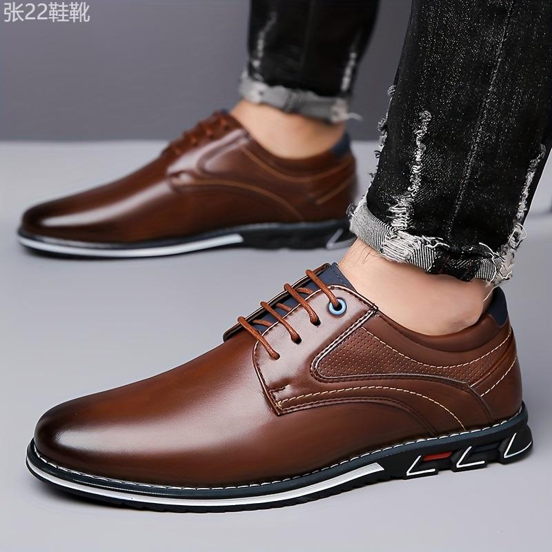 Mens Classic Dress Shoes - Durable & Slip-resistant with Premium PU Leather - Stylish Lace-up for Business & Office - Ideal Formal Wear Boy Walking Shoes Footwear Closed Rubber Comfort