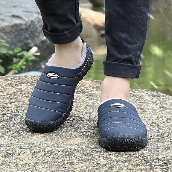 Mens Winter Warm Slippers Slip on House Shoes Indoor Outdoor Anti-Skid Rubber Sole (8666)