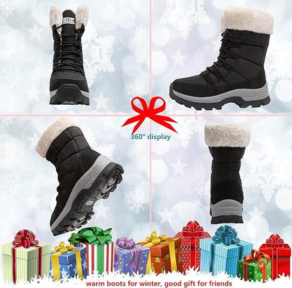 Womens Winter Fur Lined Waterproof Snow Boots Outdoor Ankle Boots Ladies Warm Shoes