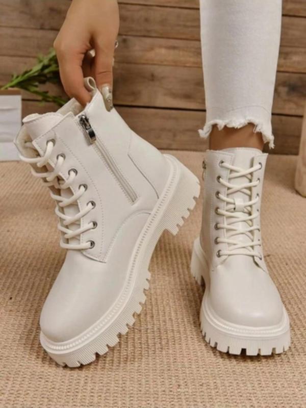 Women's Fashionable Solid Color Zipper Design Boots, Casual Comfortable Mid-calf Boots for Fall & Winter, Female All-match Trendy Shoes for Daily Wear