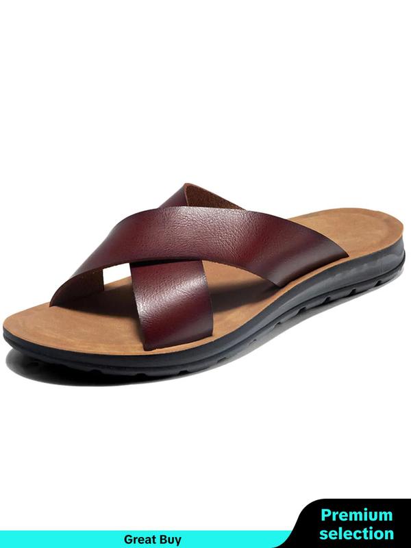 Men's Casual Fashion Plain Criss Cross Design Slippers for Summer, Lightweight Comfortable Walking Shoes for Vacation Beach, Non-slip Slippers for Indoor & Outdoor Wear