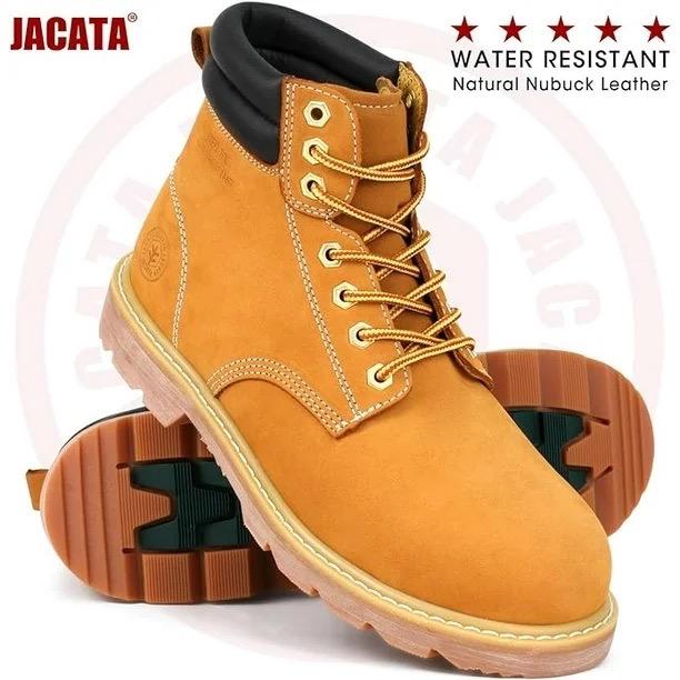 Jacata Men's Steel Toe Water Resistant Leather Work Boots (Wheat) - Perfect for Construction Workers - Boy, Footwear