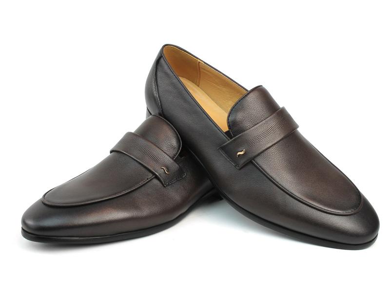 Genuine Leather Exclusive Men's Dark Brown Round Toe Slip On Loafers Formal Dress Shoes AZARMAN