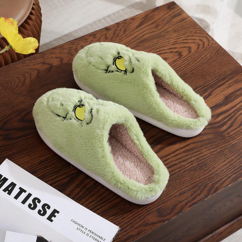 Unisex Cute Green Monster Design Soft Plush  Casual Comfortable Home Slipers Shoes For Fall Winter,Christmas Indoor or Outdoor winter slipper