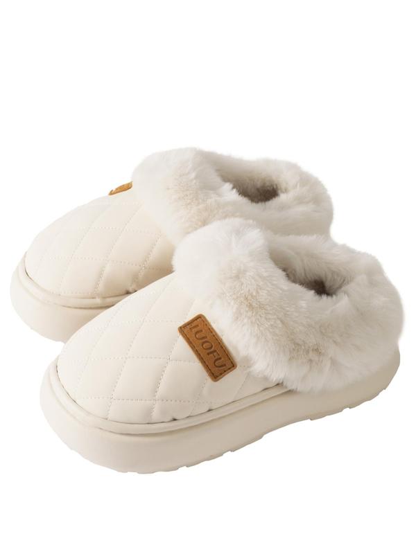 Women's Solid Color Plush Lining Slippers, Quilted Soft Comfortable Home Slippers, Warm Slippers for Indoor & Outdoor Use for Fall & Winter, Slippers for Women