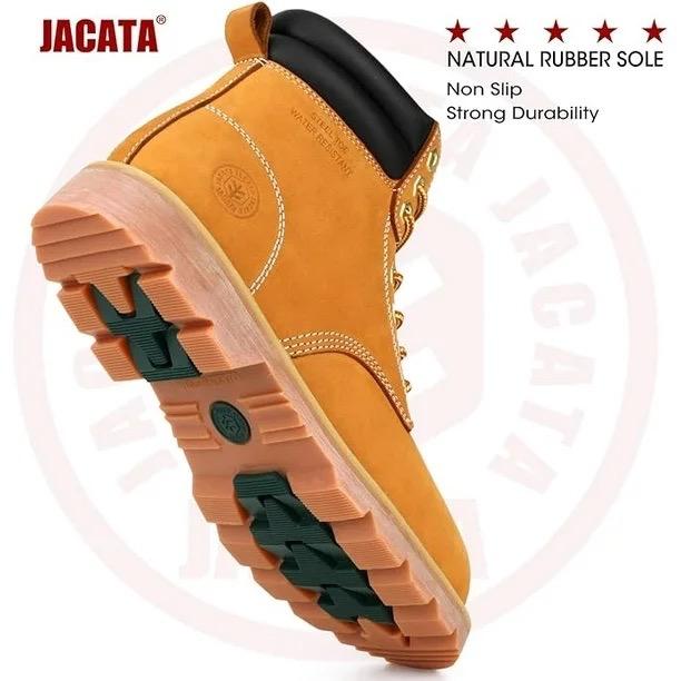 Jacata Men's Steel Toe Water Resistant Leather Work Boots (Wheat) - Perfect for Construction Workers - Boy, Footwear