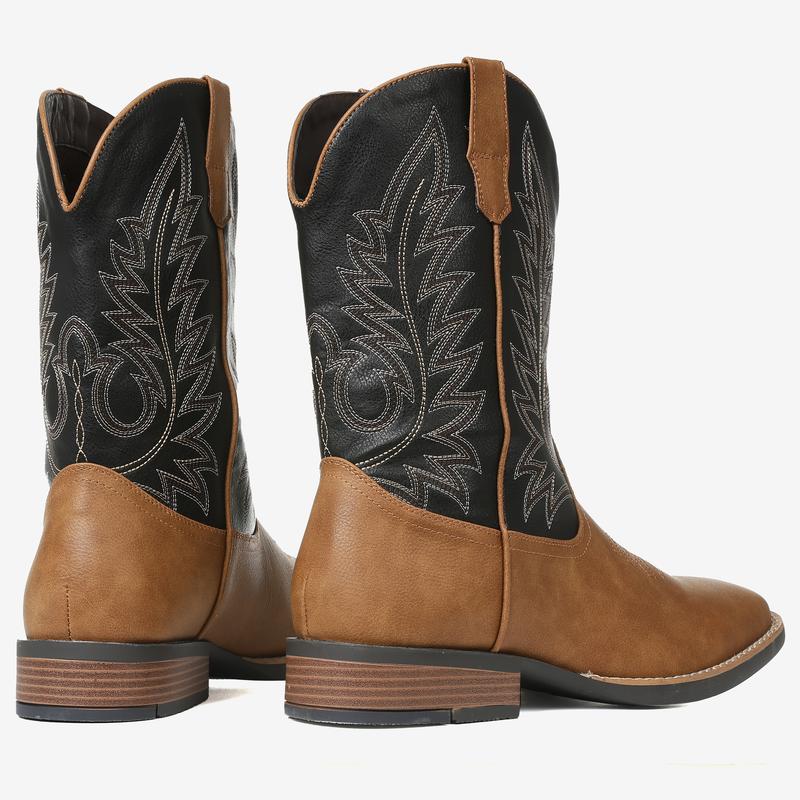 Cowboy Boots For Men Western Mens Cowboy Boots Mid Calf Square Toe Pull on Old West Style Shoes Western Style