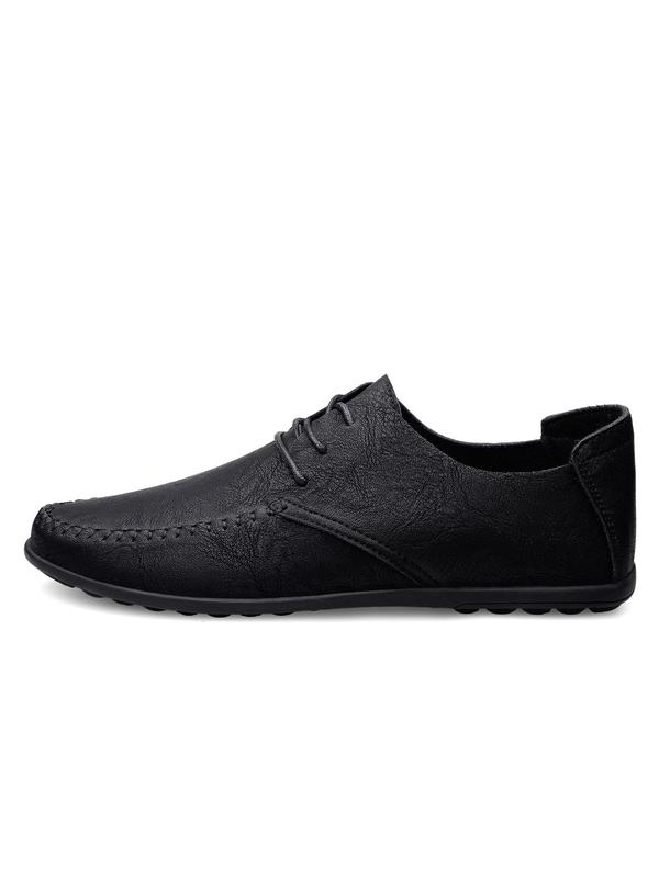 Men's Minimalist Casual Plain Round Toe Lace Up Soft Flat Shoes, Business Style Flat Shoes For Daily Wear