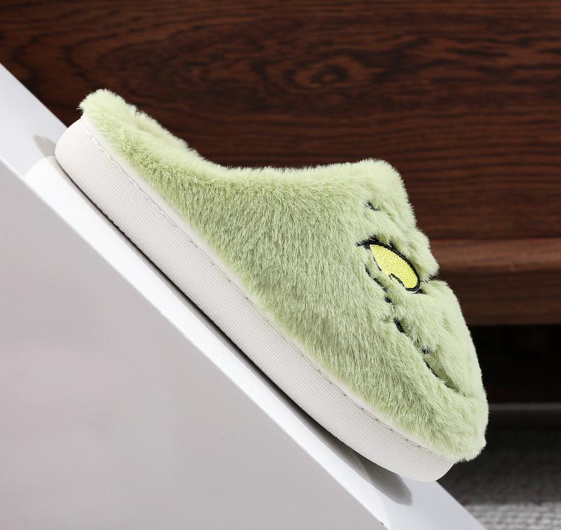 Unisex Cute Green Monster Design Soft Plush  Casual Comfortable Home Slipers Shoes For Fall Winter,Christmas Indoor or Outdoor winter slipper