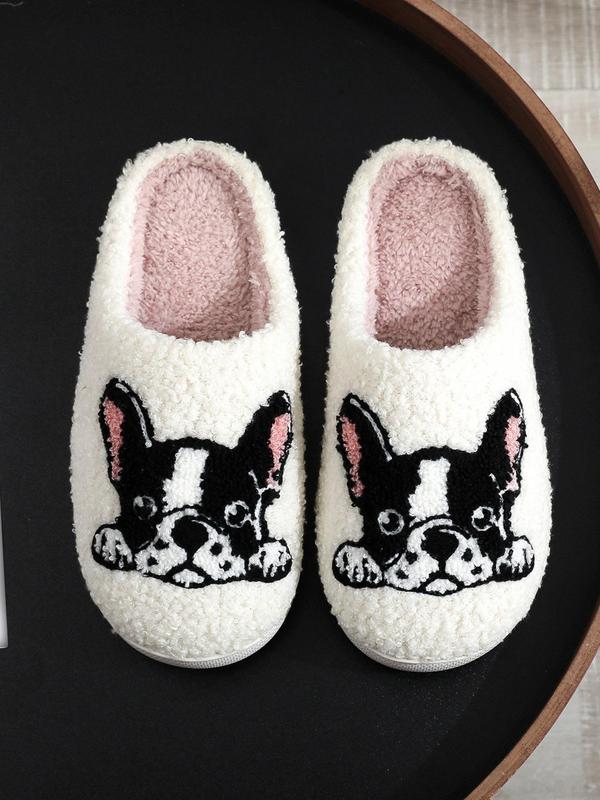 Women's Cute Cartoon Dog Pattern Plush Slippers, Casual Soft Comfortable Home Slippers for Fall & Winter, Fluffy House Shoes, Warm Slippers for Indoor and Outdoor