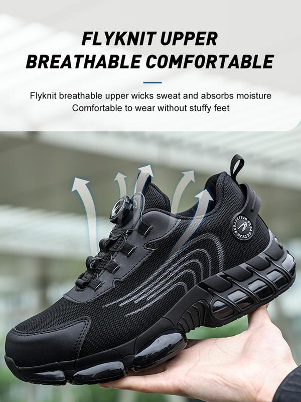 Men's Mesh Breathable Lightweight Steel Toe Sports Shoes, Casual Comfortable Lace Up Work Shoes, Anti-puncture Rotating Buckle Safety Shoes