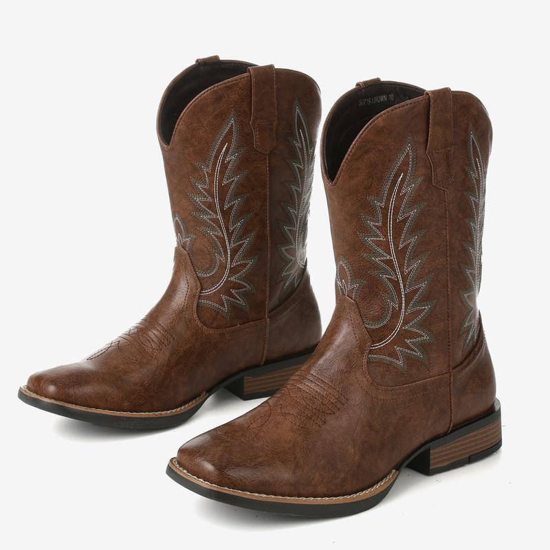 Cowboy Boots For Men Western Mens Cowboy Boots Mid Calf Square Toe Pull on Old West Style Shoes Western Style