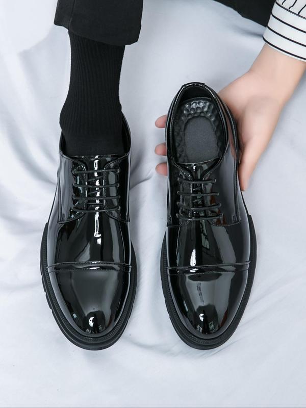 Men's Business Style Glossy Dress Shoes, Fashionable Lace Up Front Oxford Shoes for Work Office, Male All-match Shoes for Daily Wear