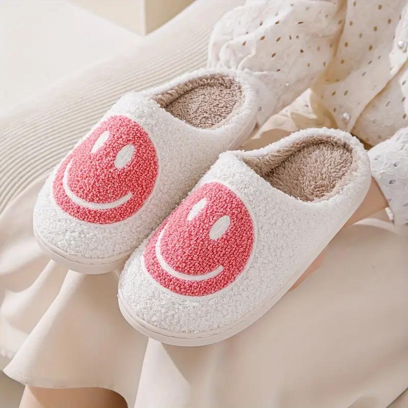 Women's Fashion Smiley Pattern Plain Soft Slippers for Valentine's Gift, Casual Home Slippers for Galentinesparty, Fluffy Chunky Bedroom Slippers for Fall & Winter, Platform Slippers, Girl's Walking Shoes, Footwear cute slippers