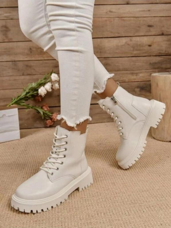 Women's Fashionable Solid Color Zipper Design Boots, Casual Comfortable Mid-calf Boots for Fall & Winter, Female All-match Trendy Shoes for Daily Wear