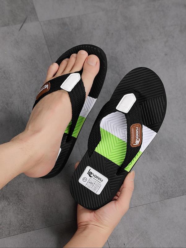 Men's Colorblock Slides Flip-flop, Casual Comfortable Flat Sandals for Beach, Lightweight Breathable Fashion Slippers for Indoor & Outdoor Wear, Fall Outfit、Fall Freshness