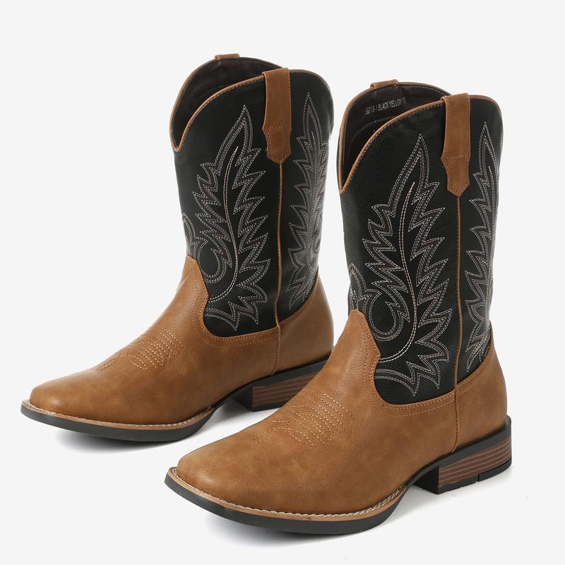 Cowboy Boots For Men Western Mens Cowboy Boots Mid Calf Square Toe Pull on Old West Style Shoes Western Style