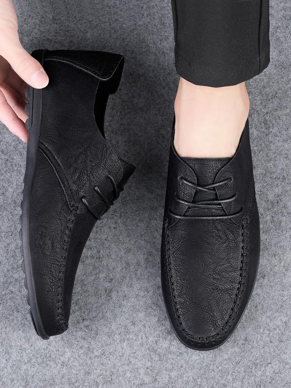 Men's Minimalist Casual Plain Round Toe Lace Up Soft Flat Shoes, Business Style Flat Shoes For Daily Wear