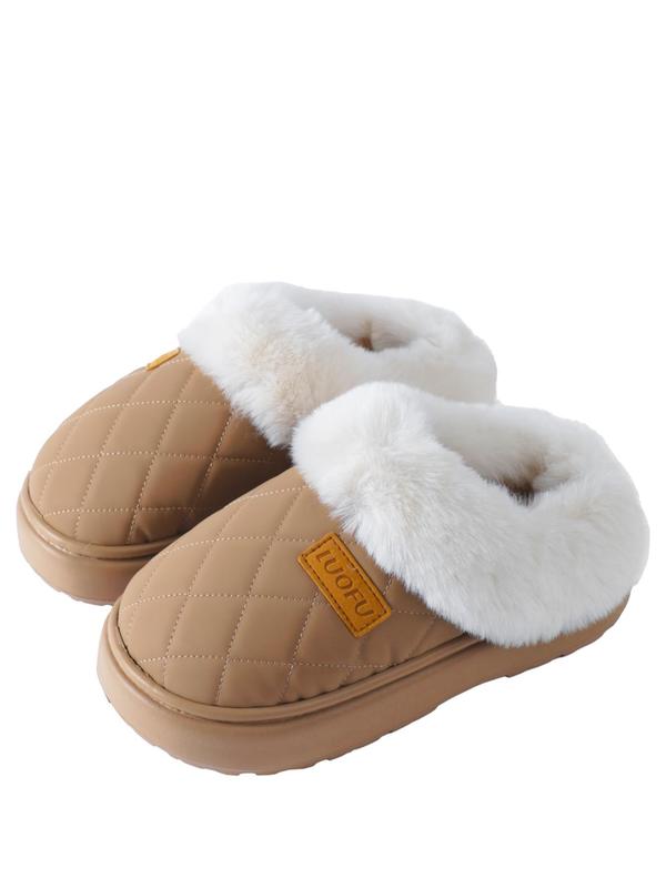 Women's Solid Color Plush Lining Slippers, Quilted Soft Comfortable Home Slippers, Warm Slippers for Indoor & Outdoor Use for Fall & Winter, Slippers for Women