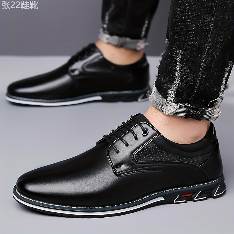 Mens Classic Dress Shoes - Durable & Slip-resistant with Premium PU Leather - Stylish Lace-up for Business & Office - Ideal Formal Wear Boy Walking Shoes Footwear Closed Rubber Comfort