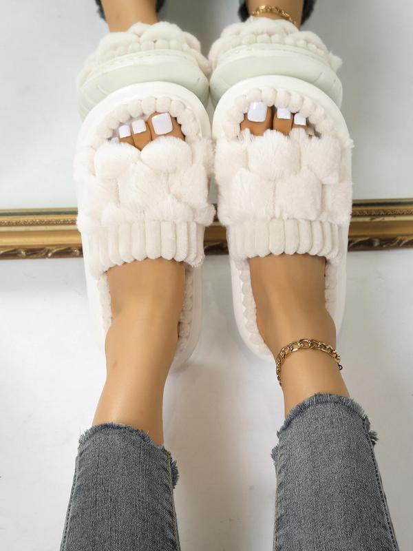 Women's Solid Color Fluffy Plush Slippers, Casual Soft Comfortable Home Slippers, Warm House Slippers for Indoor & Outdoor Use for Fall & Winter