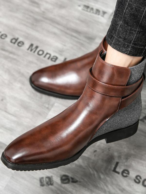 Men's Business Fashion Patchwork Design Boots, Casual Comfortable Ankle Boots for Daily Wear, Male All-match Shoes for Fall & Winter