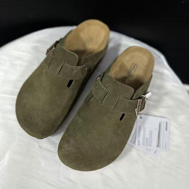 Pure Birkenstock Fishing Shoes: Closed-Toe Genuine Leather Slippers with Comfortable Cork Sole, Flat Bottom, and Heightening Design