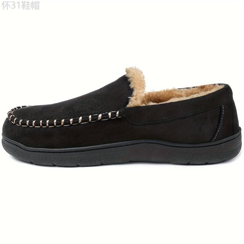 Men's Cozy Suede Moccasins - Slip-On Memory Foam Slippers with Warm Plush Fleece & Non-Slip TPR Sole Footwear Walking Shoes