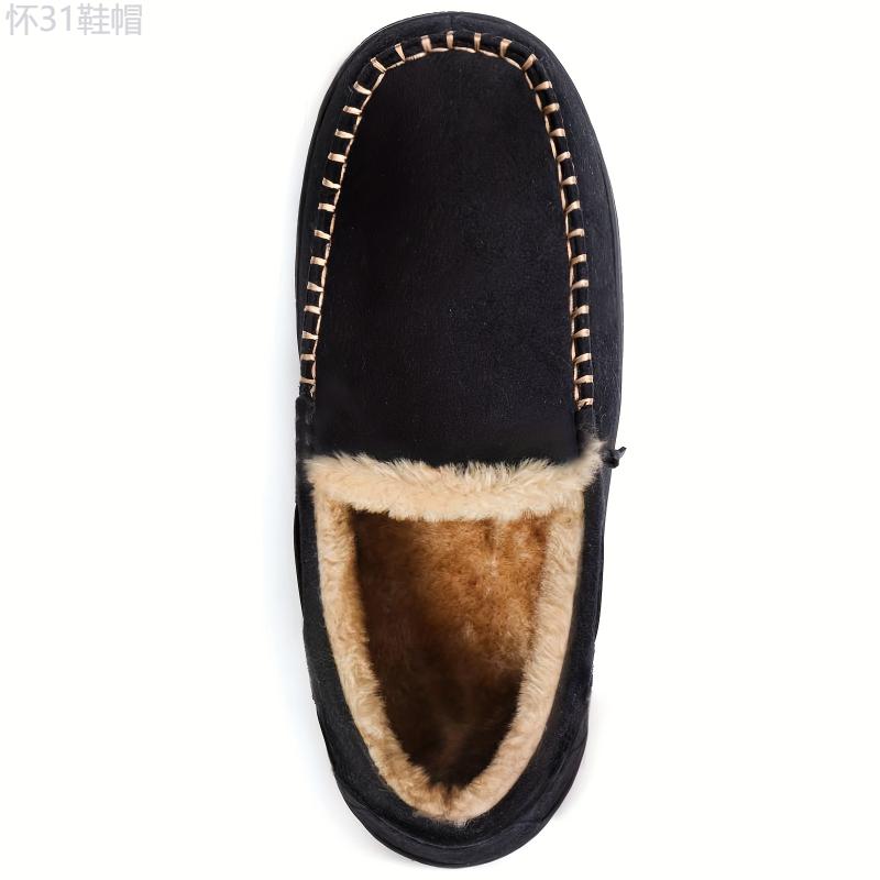 Men's Cozy Suede Moccasins - Slip-On Memory Foam Slippers with Warm Plush Fleece & Non-Slip TPR Sole Footwear Walking Shoes