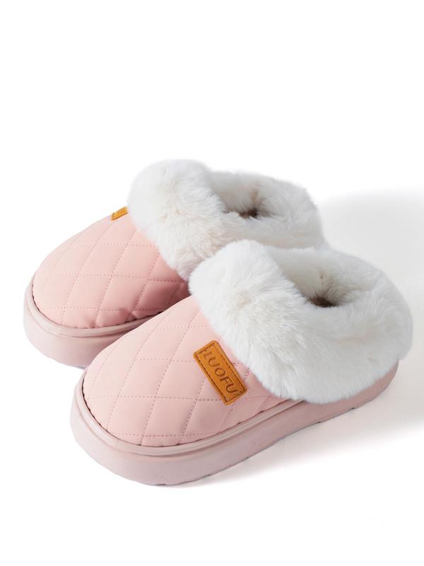 Women's Solid Color Plush Lining Slippers, Quilted Soft Comfortable Home Slippers, Warm Slippers for Indoor & Outdoor Use for Fall & Winter, Slippers for Women