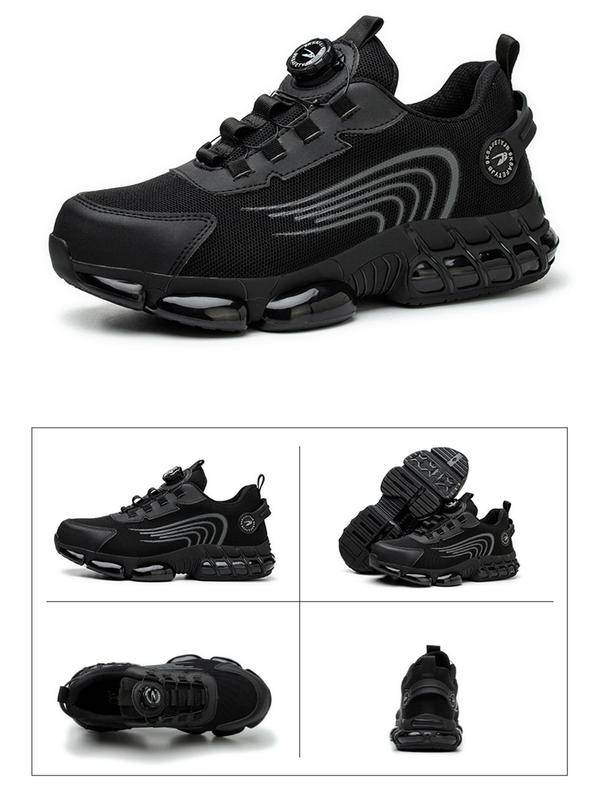 Men's Mesh Breathable Lightweight Steel Toe Sports Shoes, Casual Comfortable Lace Up Work Shoes, Anti-puncture Rotating Buckle Safety Shoes