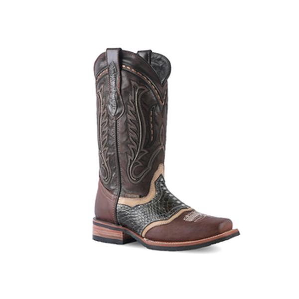 Men's Dark Brown Python Boots Rodeo Toe E420 Piton Rustico Choco