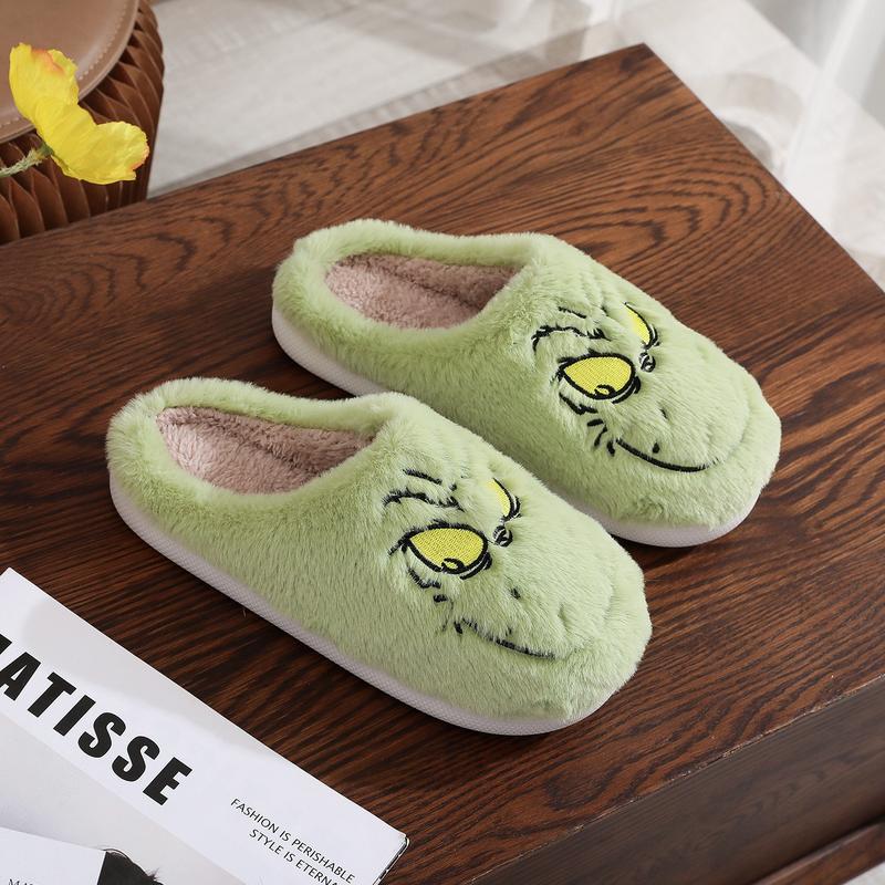 Unisex Cute Green Monster Design Soft Plush  Casual Comfortable Home Slipers Shoes For Fall Winter,Christmas Indoor or Outdoor winter slipper