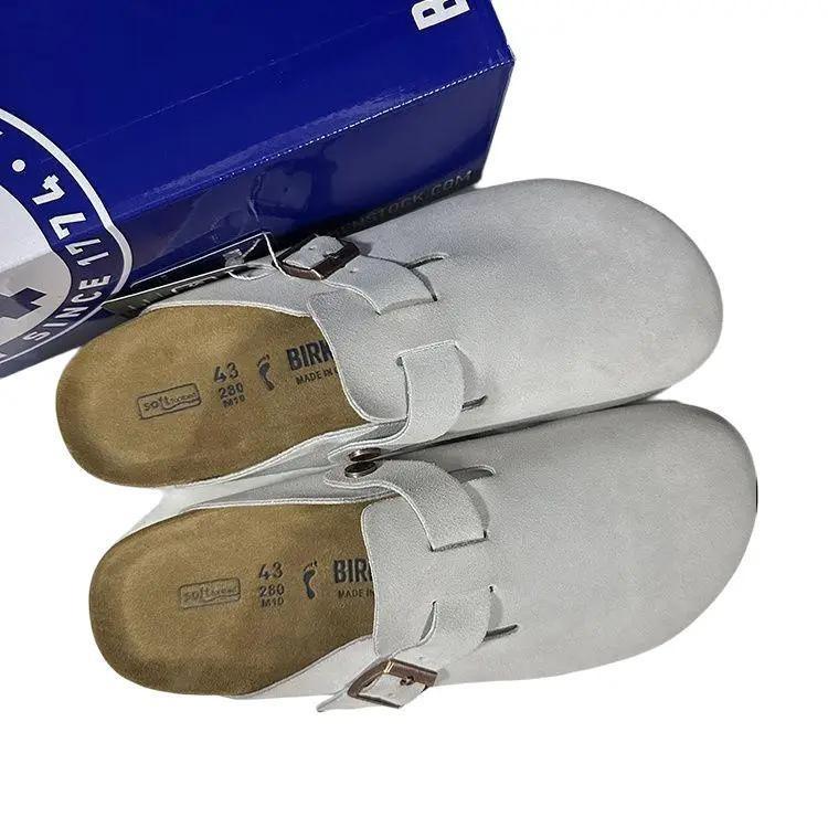 Pure Birkenstock Fishing Shoes: Closed-Toe Genuine Leather Slippers with Comfortable Cork Sole, Flat Bottom, and Heightening Design