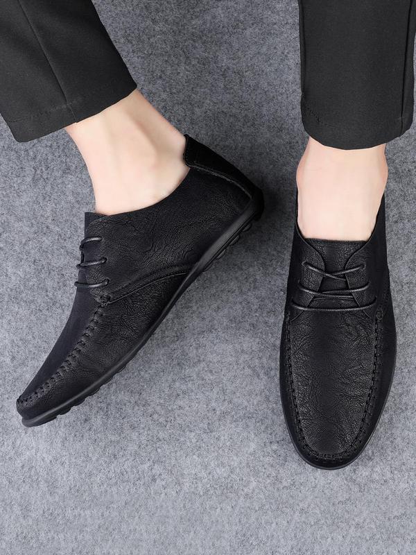 Men's Minimalist Casual Plain Round Toe Lace Up Soft Flat Shoes, Business Style Flat Shoes For Daily Wear