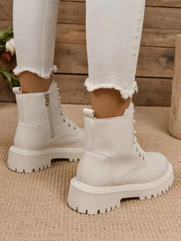 Women's Fashionable Solid Color Zipper Design Boots, Casual Comfortable Mid-calf Boots for Fall & Winter, Female All-match Trendy Shoes for Daily Wear