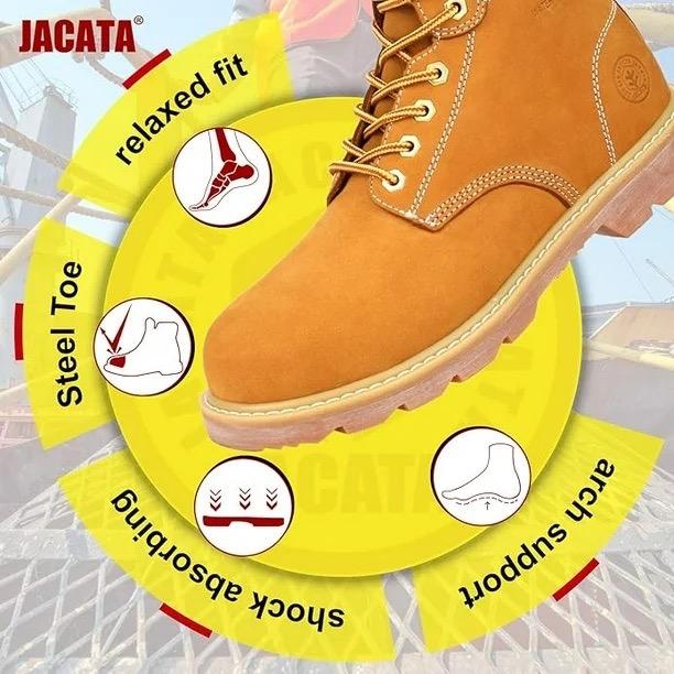 Jacata Men's Steel Toe Water Resistant Leather Work Boots (Wheat) - Perfect for Construction Workers - Boy, Footwear