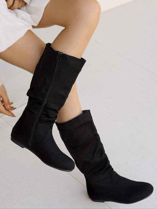 Women's Solid Color Zipper Design Boots, Fashionable Minimalist Boots for Fall & Winter, All-match Boots for Daily Wear