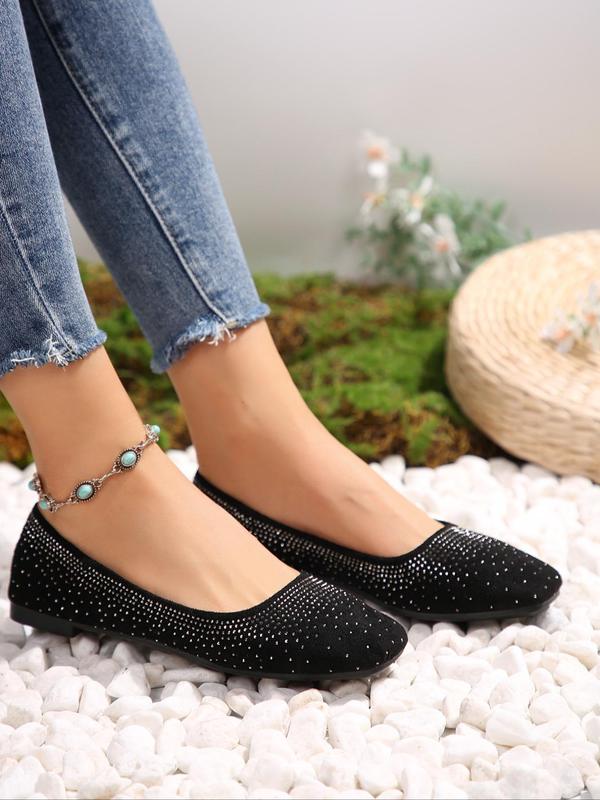 Women's Fashionable Rhinestone Decorated Slip on Flats, Casual Comfortable Square Toe Flat Shoes for Daily Wear, Lightweight Breathable Shoes for  Girls