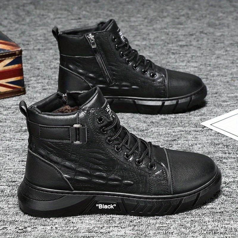 New Men's High-Top Fashion Waterproof Platform Ankle Boots Plush Work Boots Leather Boots