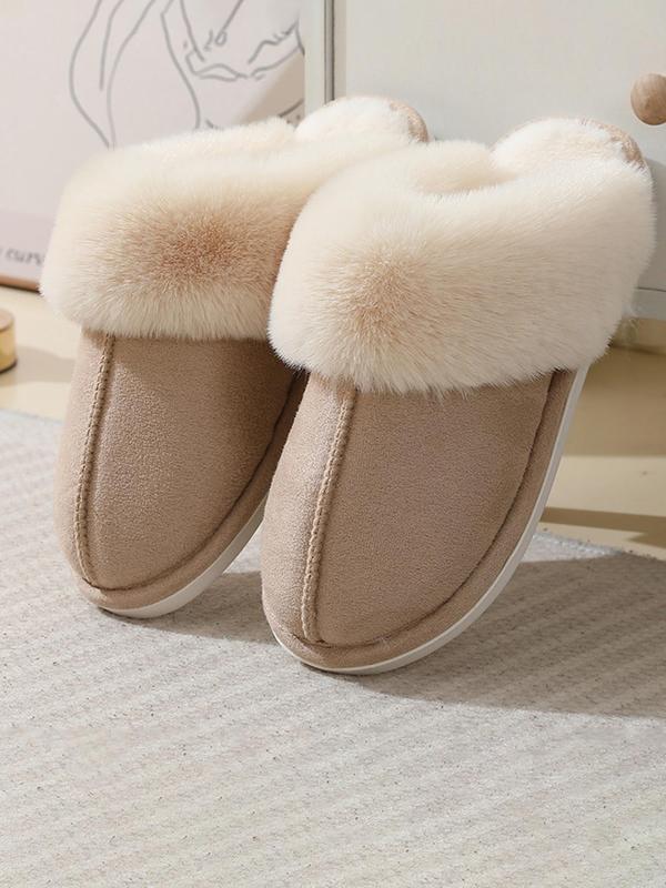 Women's Solid Color Plush Lined Slippers, Casual Soft Comfortable Home Slippers, Warm Slippers for Indoor & Outdoor Use for Fall & Winter