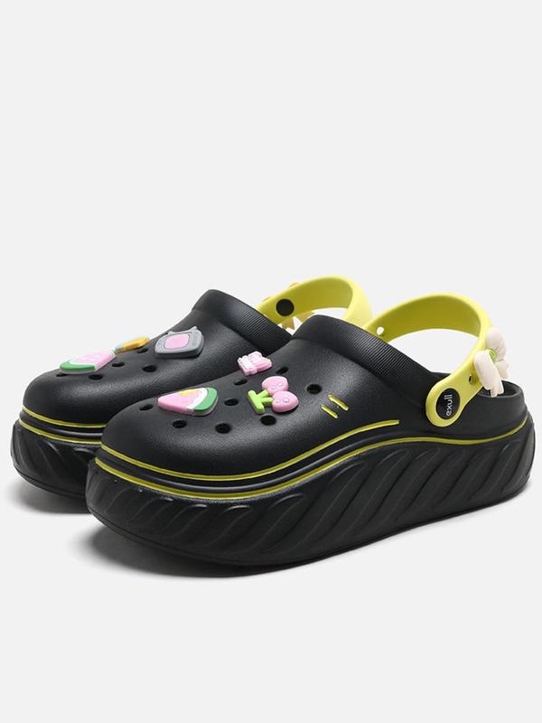 Women's Cute Cartoon Fruit Theme Charm Design Platform Clogs, Casual Comfortable Hollow Out Design Walking Shoes, Non-slip Soft Sole Clogs for Summer, Footwear